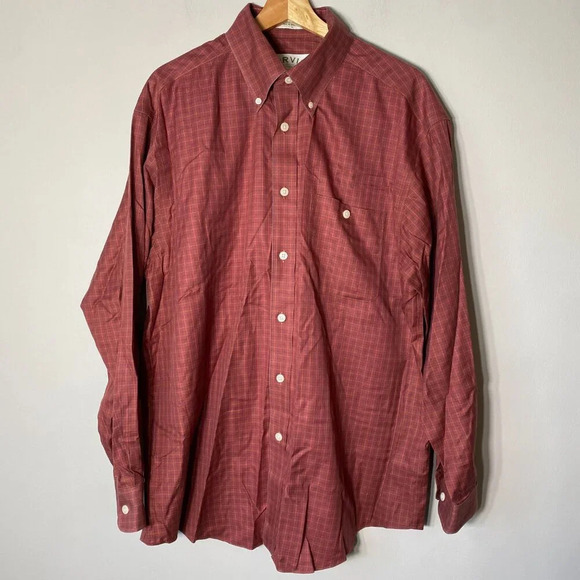 Orvis Men's Large Comfort Stretch Twill Long Sleeve Button Down Plaid Shirt Red - Picture 5 of 16
